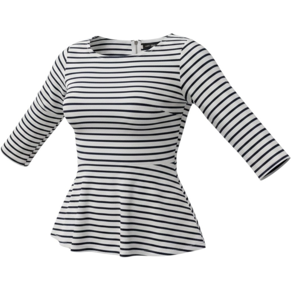 White House Black Market Peplum Top Women Small White Good Striped Zip Back